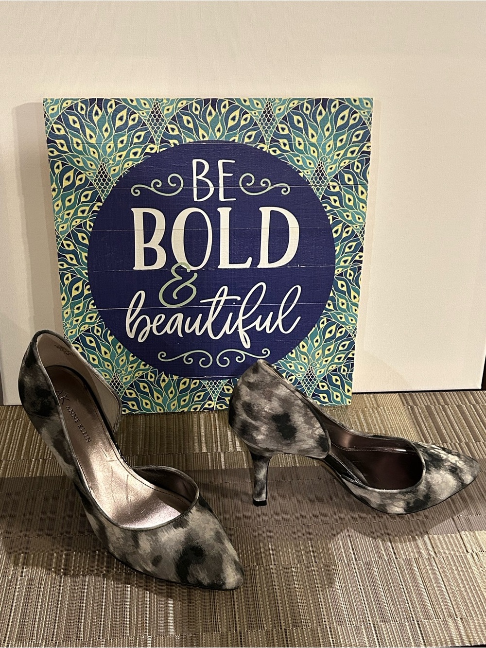 Anne Klein Gray and Black Patterned Pointed-Toe Pumps